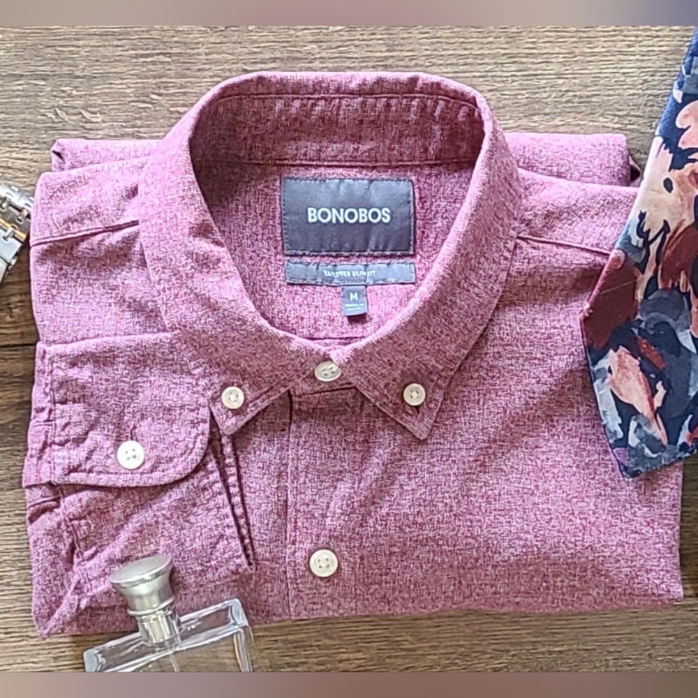 Worn Once! BONOBOS -Mens Button Down Long Sleeve Shirt - Tailored Slim, Size M